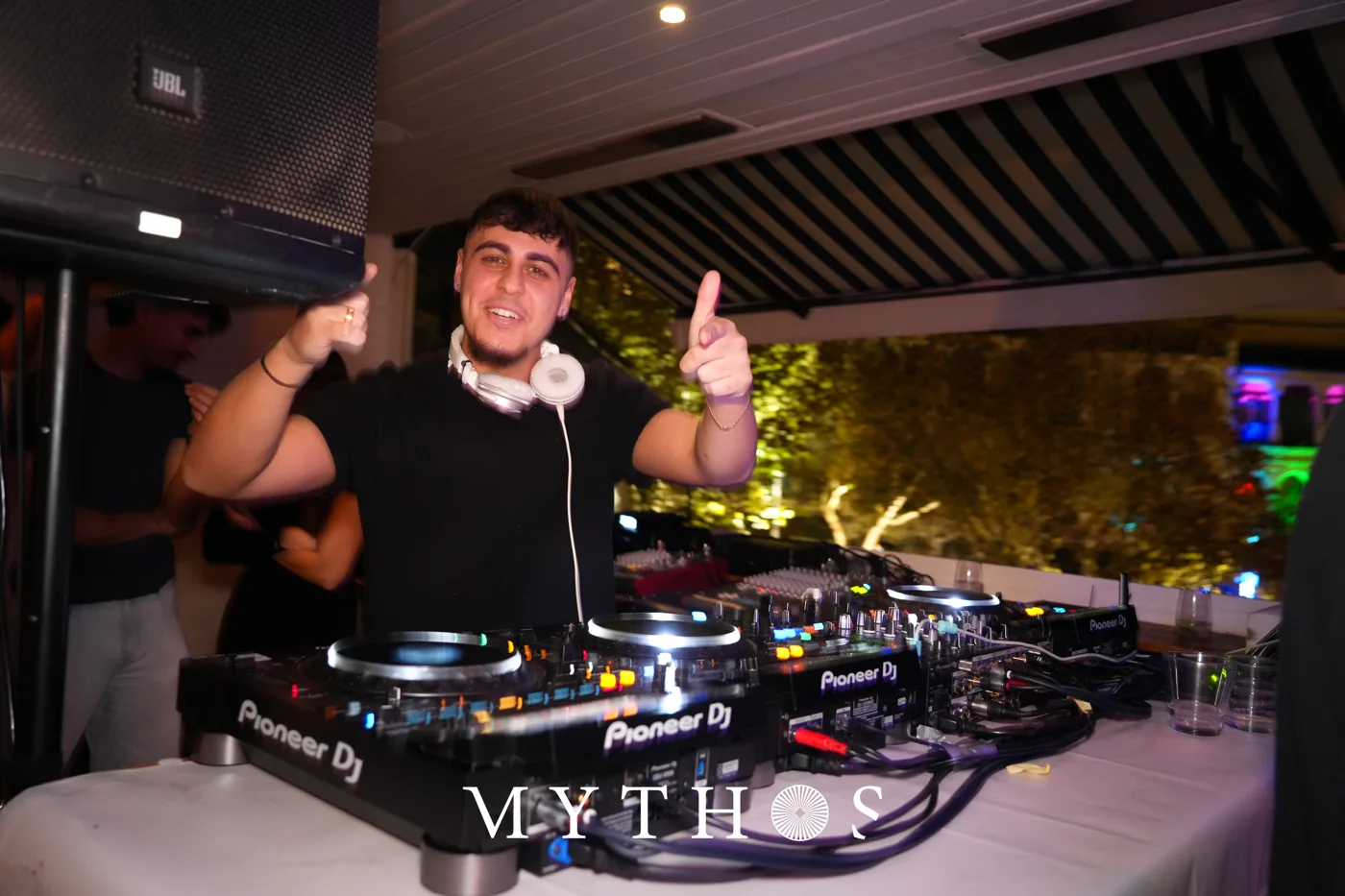 DJ booth at MYTHOS, PELICANO, 29 May 2026